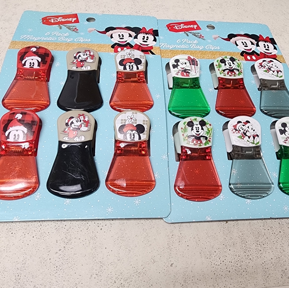 2 6-pack magnetic bag clips. Mickey and Minnie Mouse